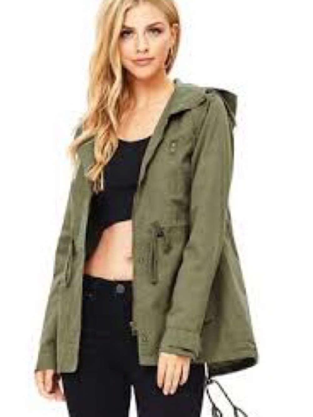 Ambiance Olive Utility Anorak Jacket with Hood